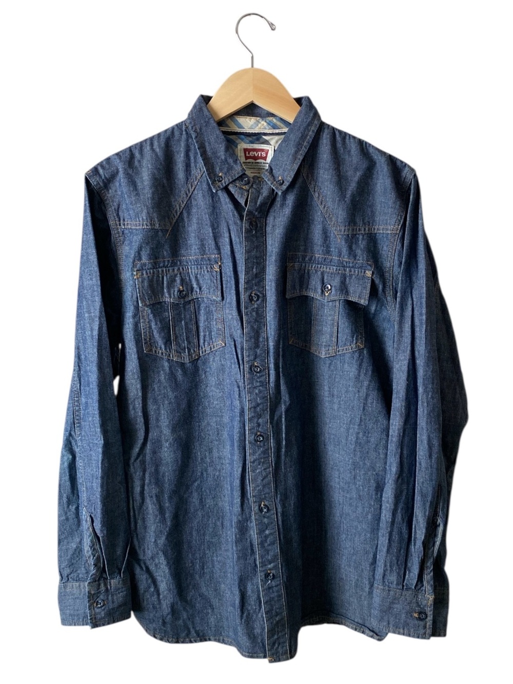 Levi's Men's Indigo Blue Denim Western Cowboy Core Button-Down Shirt Medium